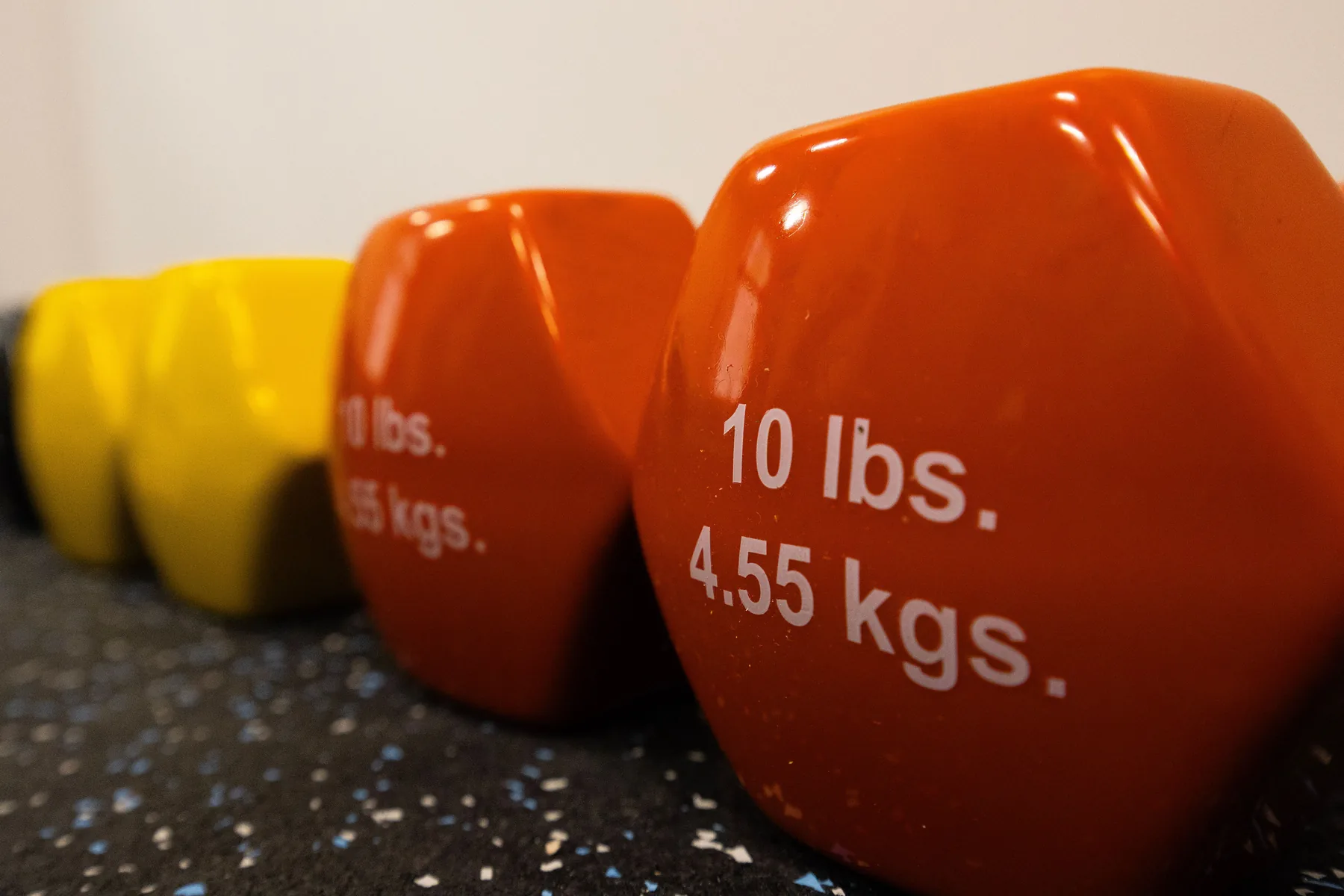 Free weights in the physical therapy room at C3 Wellness Spa, Raleigh