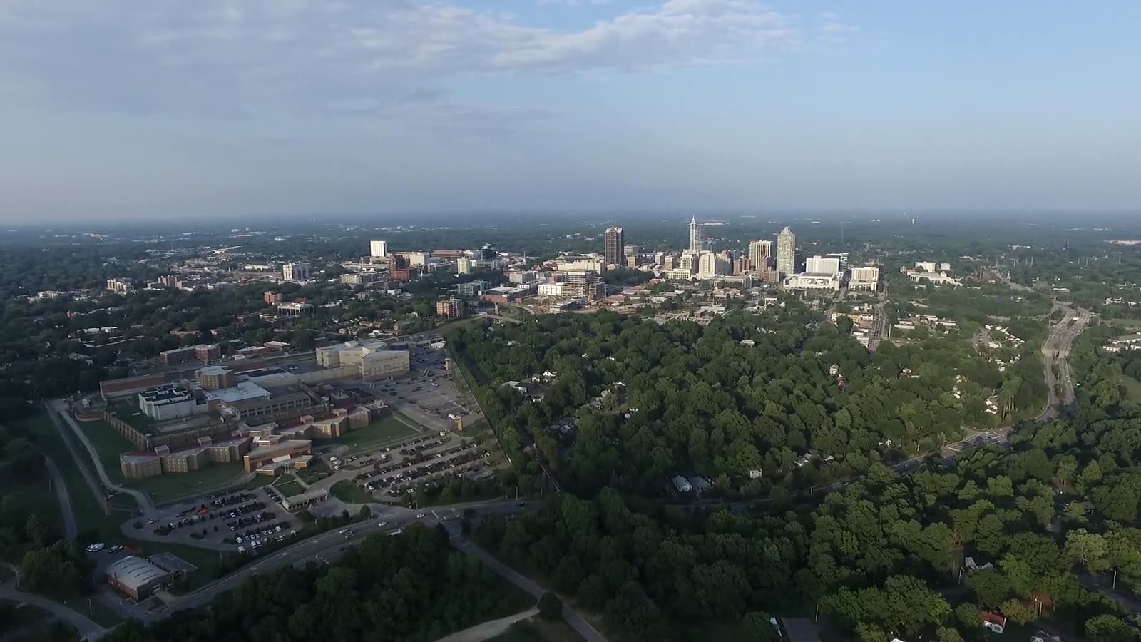 Downtown Raleigh skyline from the air